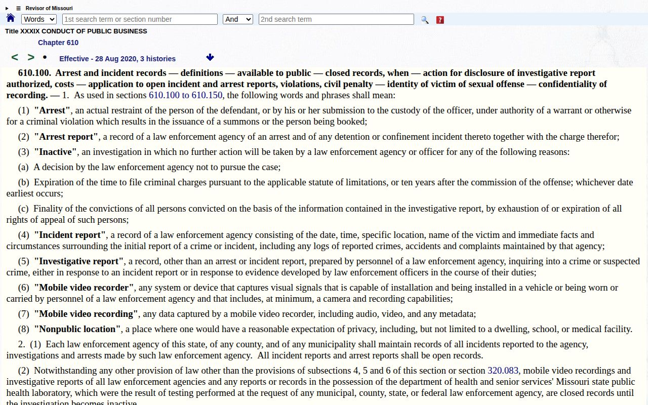Franklin County 72-hour release Missouri arrest record statute