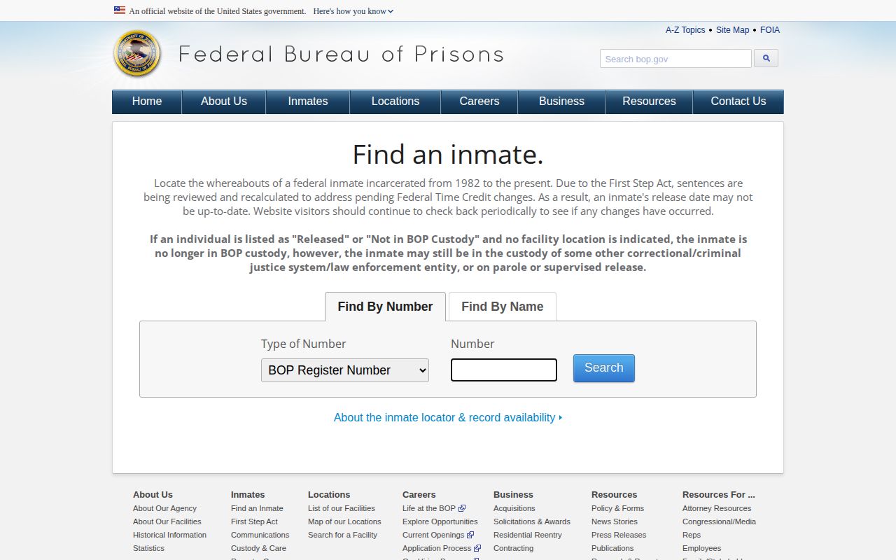 Federal Bureau of Prisons inmate release locator for Franklin County records