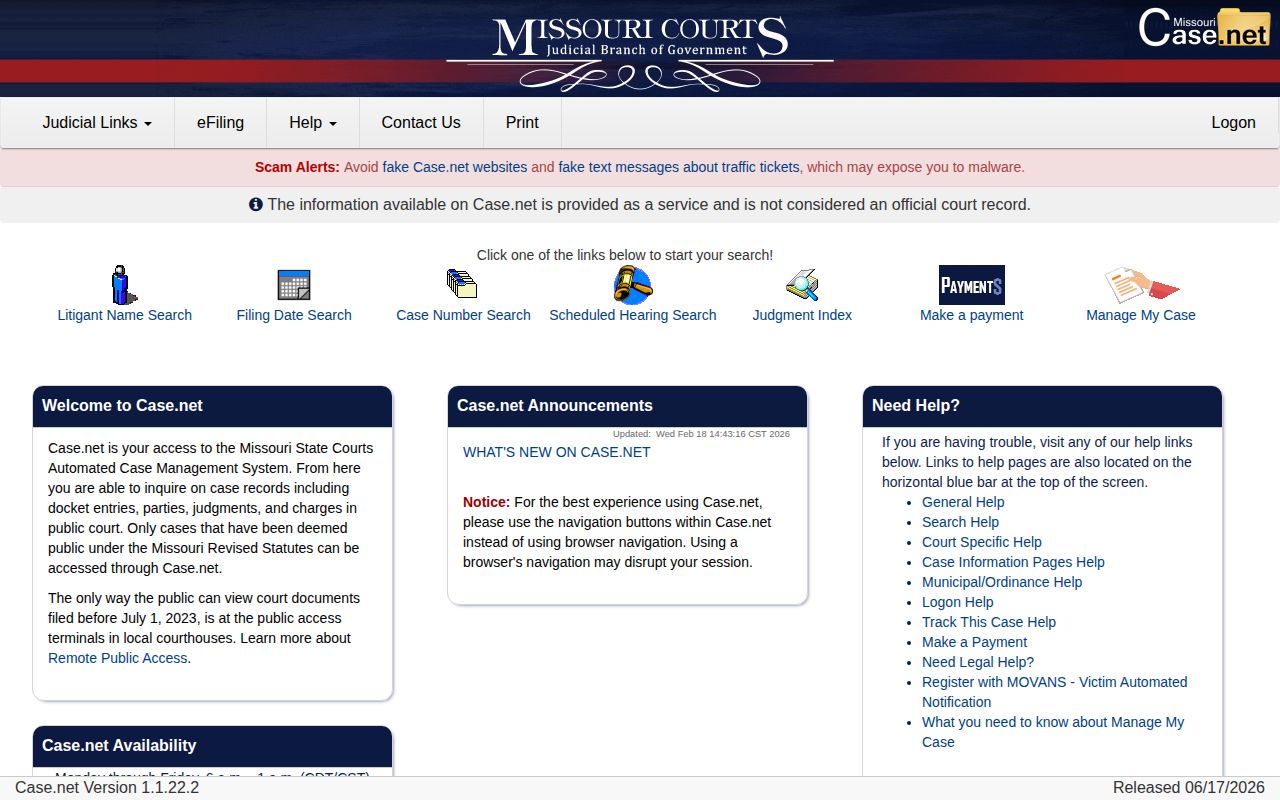 Franklin County released inmates Case.net court search